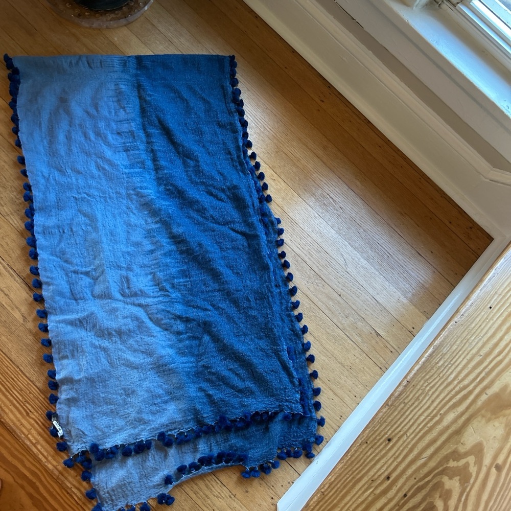 Eileen Fisher Blue Scarf with Pom Pom Detail